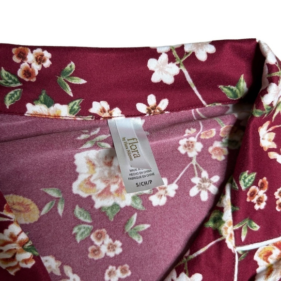 Flora Nikrooz Maroon Floral Short Sleeve Button Down Pajama Sleep Top Small - Picture 9 of 10